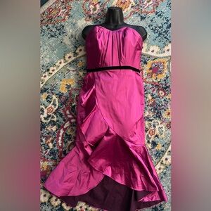 NWT $595 Marchesa Notte Mikado Sweetheart Draped High-Low Strapless Ruffle Dress